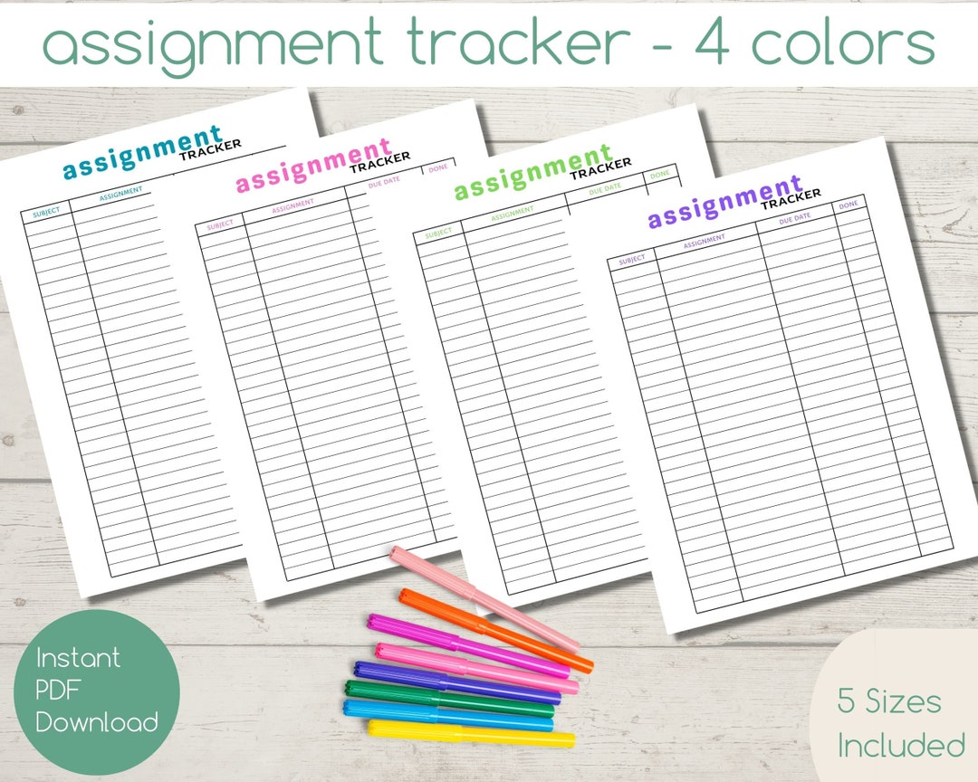 Printable Assignment Tracker: Student Planner Insert (digital Download ...