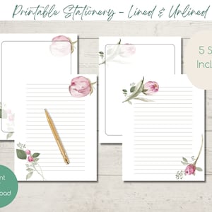 Papelería IMPRIMIBLE / Rosas rosadas / Descarga instantánea / Amigos por correspondencia / Escritura de cartas / Forrado / Sin forro / Carta de EE. UU. / Papel de escritura / A4