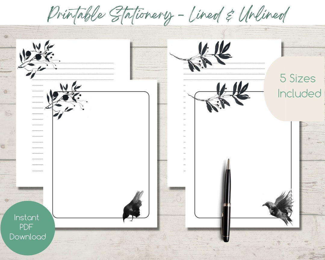PRINTABLE Stationery | Black Crow | Instant Download | Penpals | Letter ...