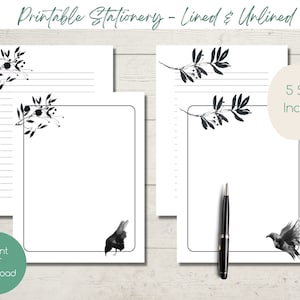Black Crow Stationery: Floral Letter Writing Paper (Digital Download)