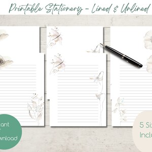 DRUCKBARE weiße Blumen Briefpapier | Sofort PDF Download | Liniert & Ungefüttert | US Letter, A4, A5, Happy Planner | Minimal Notizpapier