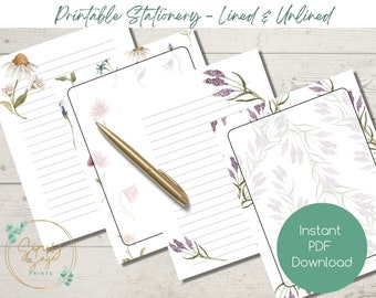 Wildflower Stationery: Lined & Unlined Letter Writing Paper (Digital Download)