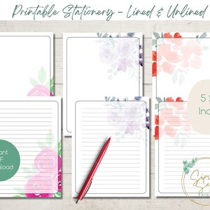 Papelería floral IMPRIMIBLE / Estacionario para descarga instantánea / Amigos por correspondencia / Escritura de cartas / Forrado sin forro / Carta de EE. UU., Papel de escritura, A5, A4