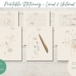 Papelería de flores silvestres IMPRIMIBLE / Descarga instantánea PDF / Estacionario / Forrado / Sin forro / Correo postal / Escritura de cartas florales / Papel de notas