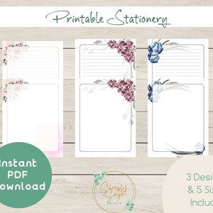 Papelería IMPRIMIBLE / Descarga instantánea PDF / Amigos por correspondencia / Imprimir en casa / Correo postal / Escritura de cartas florales / Estacionario / Papel de notas