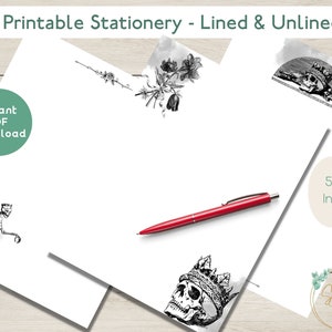 PRINTABLE Skull Stationery | Stationary | Instant Download | Pen Pals | Letter Writing | Lined | Unlined | Teachers | Writing Paper | A4