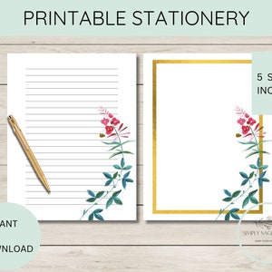 Papelería IMPRIMIBLE / Descarga instantánea en PDF / Floral / Escritura de cartas / Con líneas / Sin líneas / Carta de EE. UU. A4 / Profesores / Escritura / Papelería
