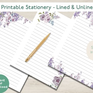 BEDRUCKBAR Briefpapier | Lavendel Floral | Briefschreiben Lehrer | Brieffreunde | Liniert | Ungefüttert | US Letter | DIN A4 | A5