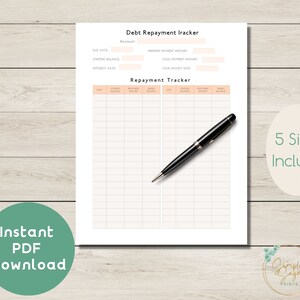 Rastreador de pago de deudas IMPRIMIBLE, inserto de una sola página minimalista rosa para planificador, impresión en casa, descarga instantánea en PDF, planes de pago, presupuesto