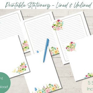Papelería de jardín IMPRIMIBLE / Descarga instantánea PDF / Estacionario / Forrado / Sin forro / Correo postal / Escritura de cartas florales / Papel de notas