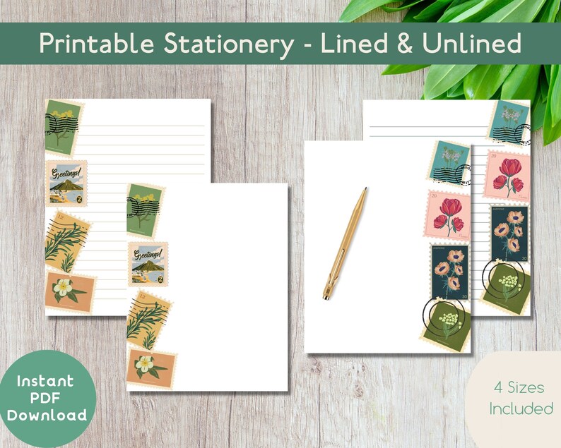 PRINTABLE Stationery Instant Download PDF Pen Pals Postage Mail Letter