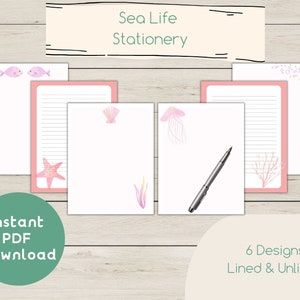 PRINTABLE Stationery Instant PDF Download Sea Life Pen Pals Note Paper ...