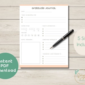 Página de diario de gratitud, inserto de una sola página en color rosa para planificador, impresión en casa, descarga instantánea en PDF, agradecimiento, seguimiento de hábitos