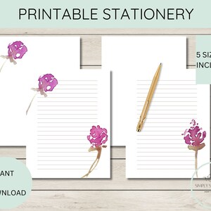 Papelería imprimible, diseño floral de frambuesa, descarga instantánea, escritura de cartas, agenda Happy Planner, papel de notas, tamaño carta, papel para escribir, A4, papelería