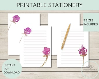 PRINTABLE Stationery, Pink Floral, Instant Download, Letter Writing, Happy Planner, Notepaper, US Letter, Writing Paper, A4, Stationary