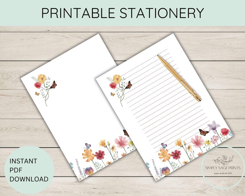 PRINTABLE Stationery Instant Download PDF Penpals Butterfly Garden ...