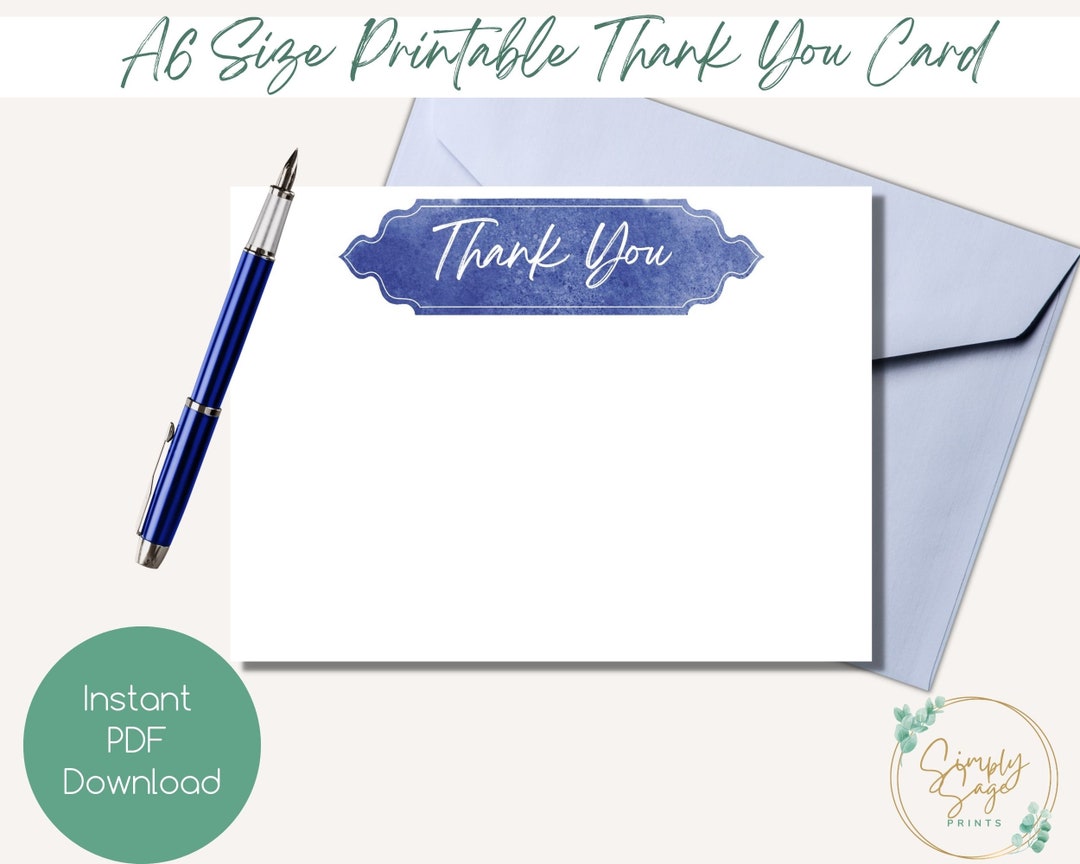 Printable Thank You Card Minimal Navy Thank You Card Simple A6 Print at