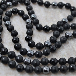 I HAVE POWER Onyx and Hematite 108 Gemstone Beads Hand Knotted Mala for Men|Reiki Infused Healing Energy| Stress Away| Wealth|Abundance