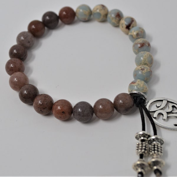 PROSPERITY Aqua Terra Jasper, Purple Aventurine Mala Bracelet | Reiki Infused Healing Energy | Relaxation | Career success | OM bracelet