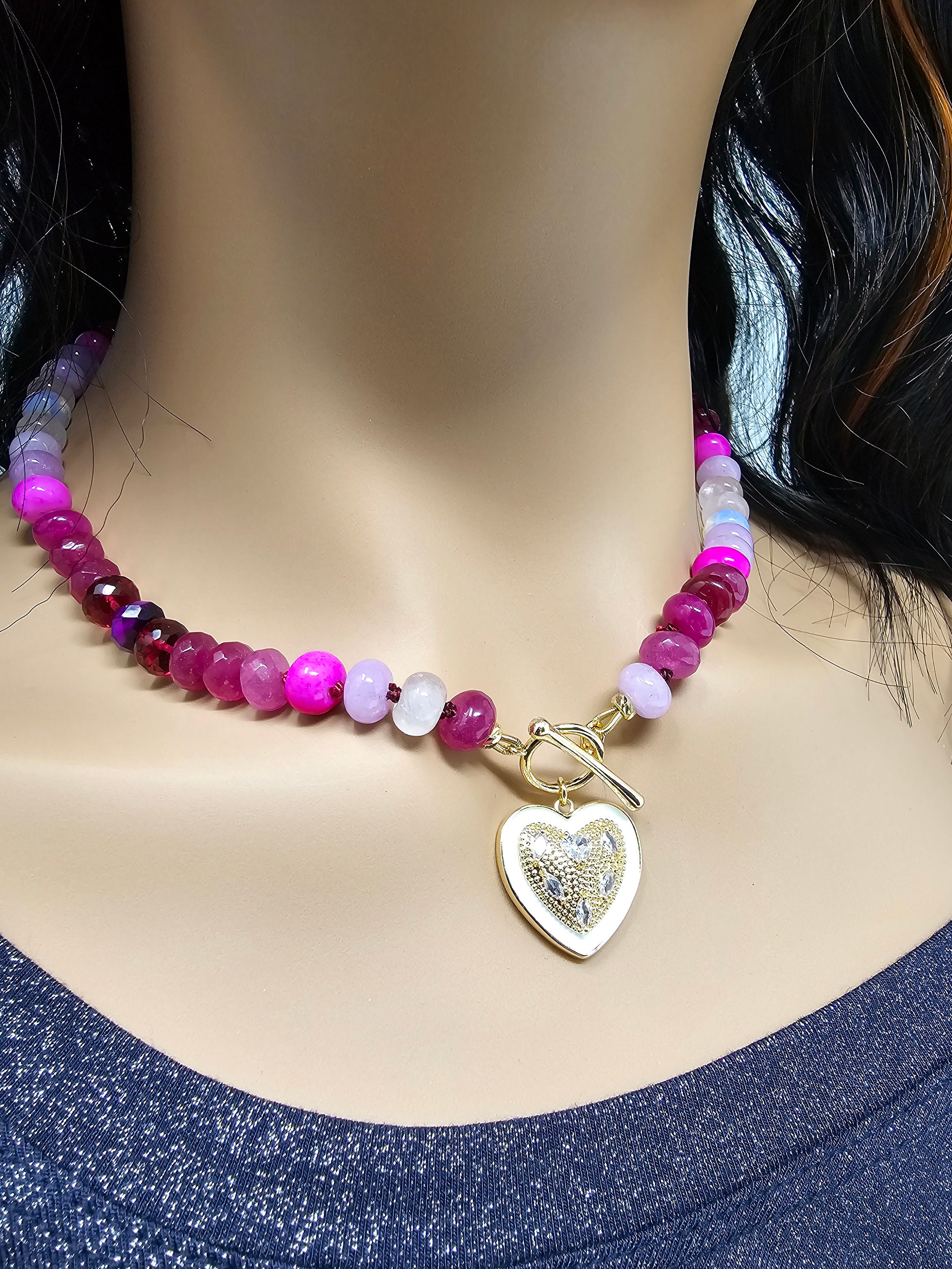 Beautiful Hand Knotted Pink Gemstone Candy Necklace, High