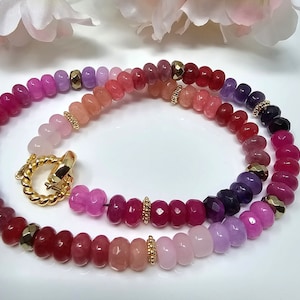 Collar de caramelos con piedras preciosas arcoíris: cuentas redondas de varias piedras, 48 cm