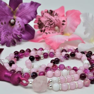 Goddess of Love Mala: Agate, Jade, Onyx & Rose Quartz Prayer Beads
