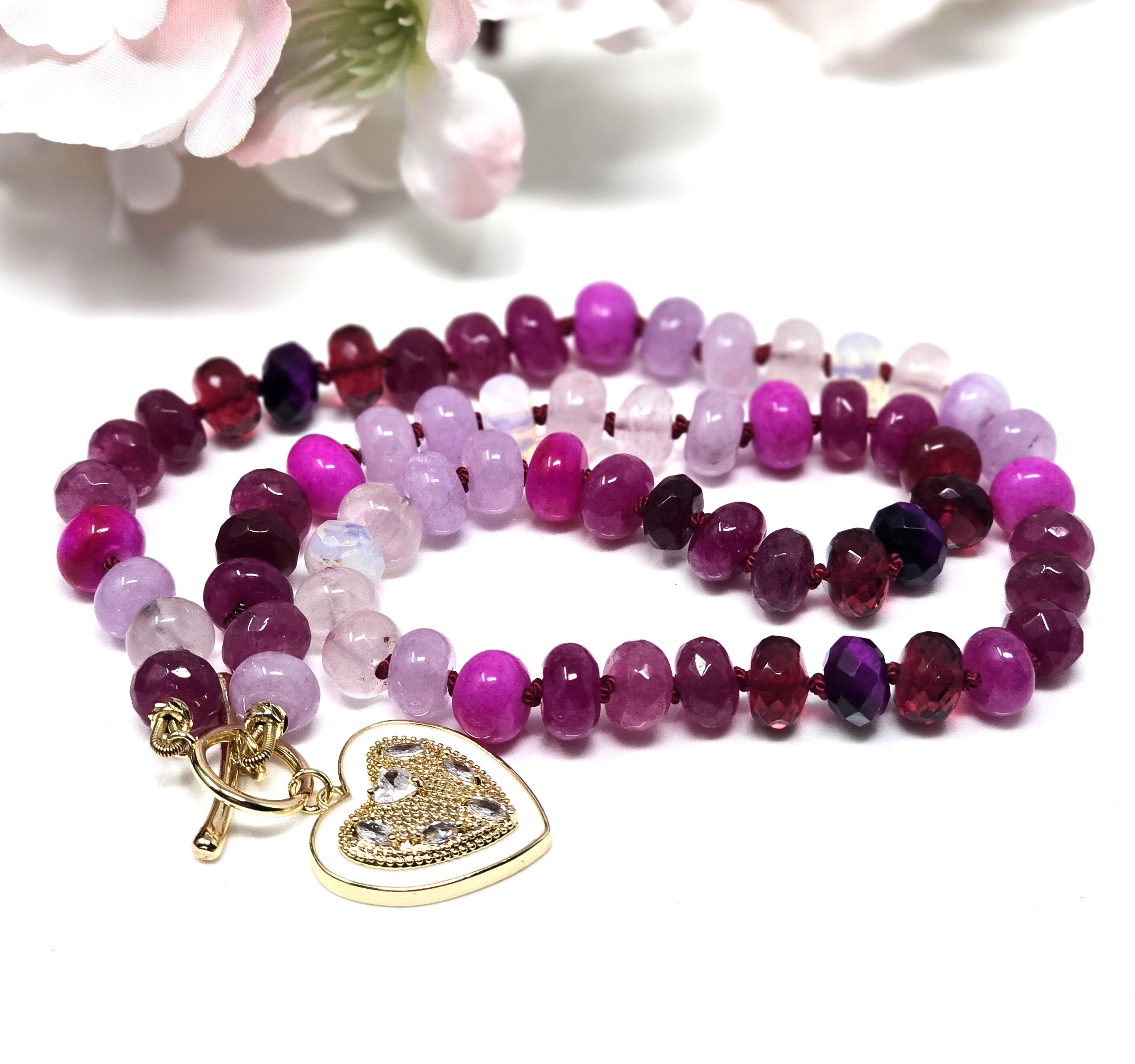 Beautiful Hand Knotted Pink Gemstone Candy Necklace, High
