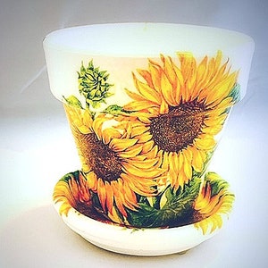 Bright Yellow Sunflower Flower Pot and Saucer