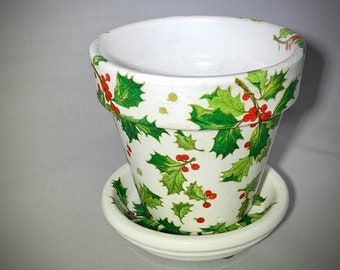 Weihnachtsdeko Blumentopf mit Untersetzer