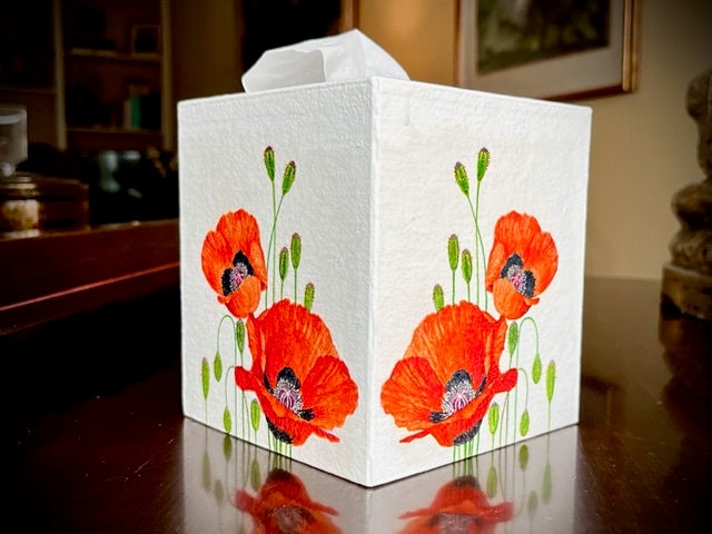 Beautiful Orange Poppy Decoupaged Tissue Box Cover, California Look, Bright and Colorful, Gift for Her, Floral Décor, Garden Lovers,
