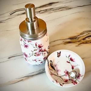 Cherry Blossom Soap Dispenser and Ring Dish Set