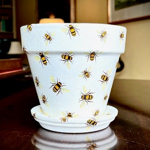 Handmade Bees, Bees and More Bees Flower Pot & Saucer