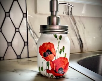 Orange Poppy Glass Soap Dispenser, California Poppy Look, Farmhouse Décor, Floral Décor, Garden Lovers, Shabby Chic, Gift for Her