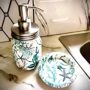 Beach Themed Soap Dispenser and Ring Dish Set