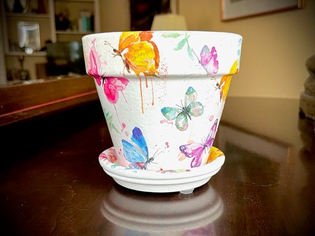 Delicate Watercolor Butterflies Flower Pot