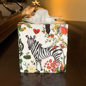 Jungle Animal Tissue Box Cover: Zebra, Monkey, Cheetah Decor