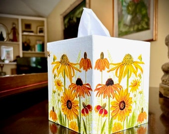 Floral Tissue Box Cover: Black Eyed Susan & Sunflower Design