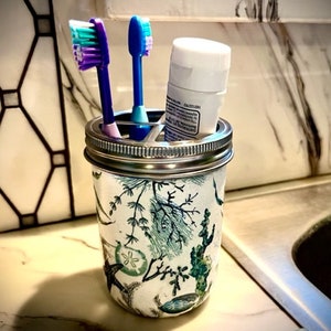 Decoupaged Beach Theme Toothbrush Holder: Seaside Coastal Decor