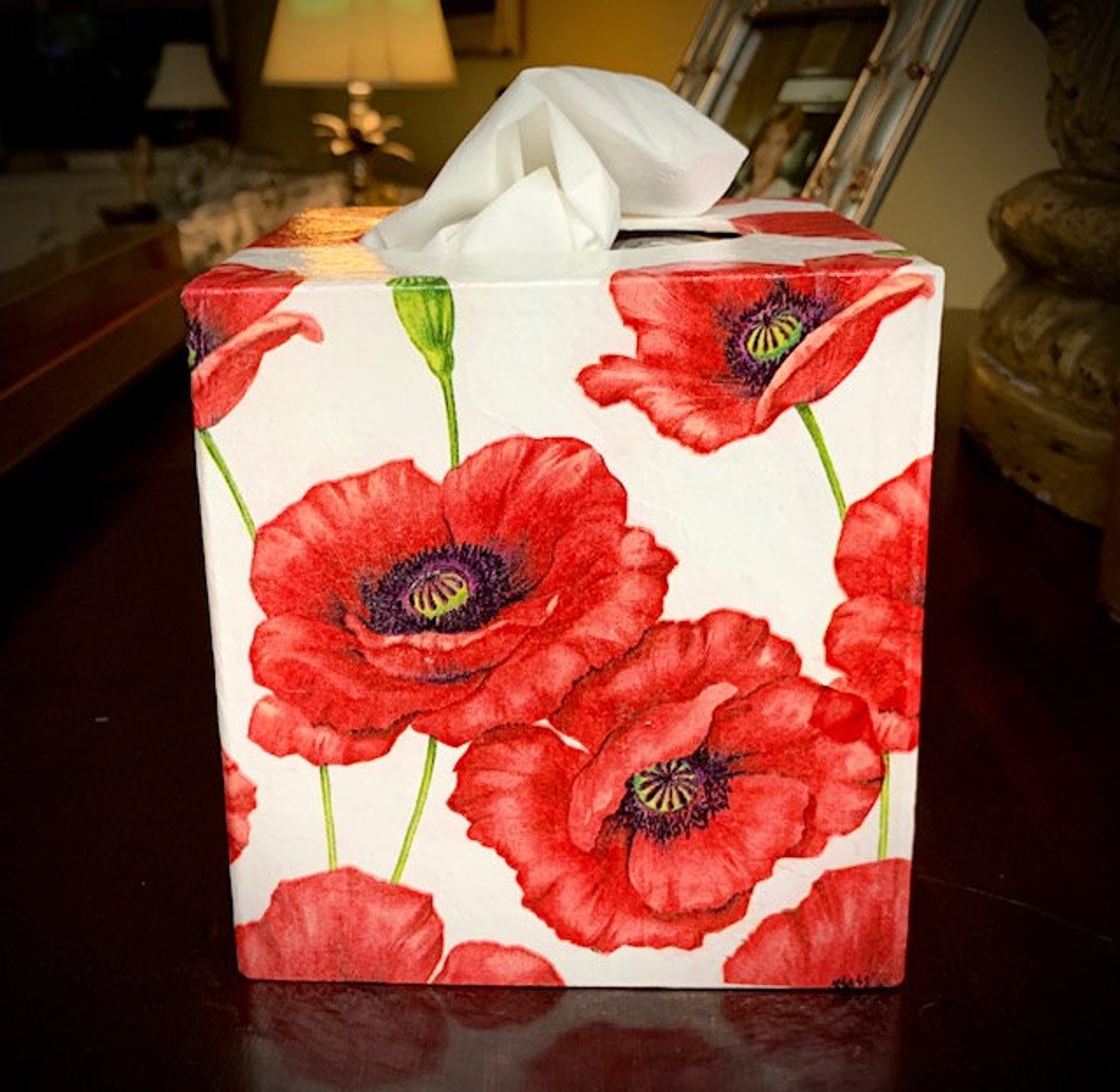 Red Poppy Floral Tissue Box Cover: Decoupage Bathroom Decor - Etsy
