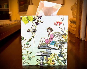 Fairy Tissue Box Cover: Whimsical Decoupage Design