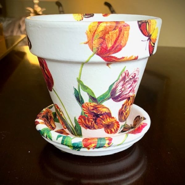 Decoupage Flower Pot Etsy