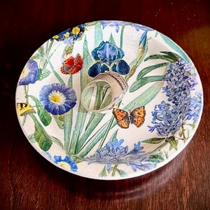 Blue Iris Butterfly Ring Dish: Decoupage Terra Cotta Jewelry Holder