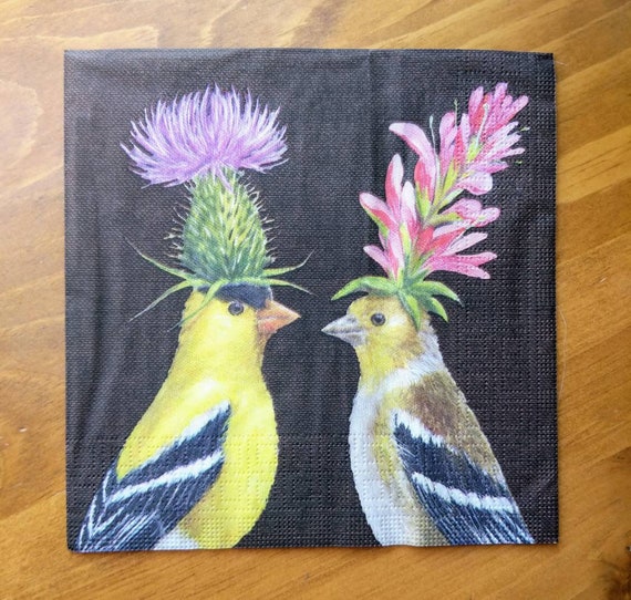 Vicki Sawyer Birds Wearing Hats /"Goldfinch Couple/" Luncheon Napkins 20 Pack