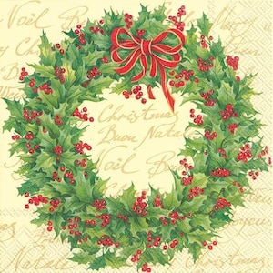 Decoupage Lunch Napkins 6.5&quot; - Holly Wreath