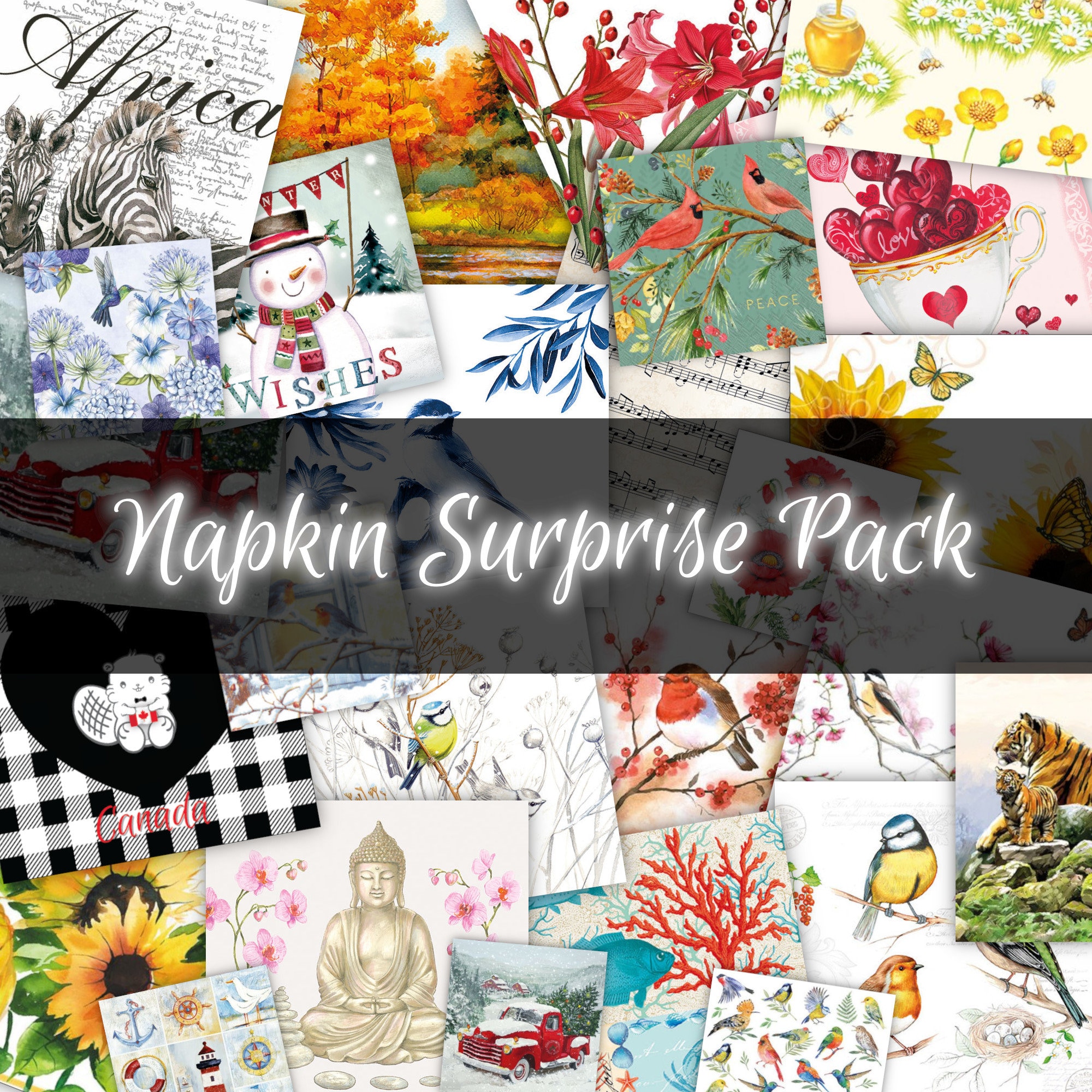 Mystery Surprise Pack Paper Napkins For Decoupage, Lot Of 12