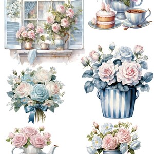Nassapplikationen A4- Blaue Streifen und Rosa Rosen