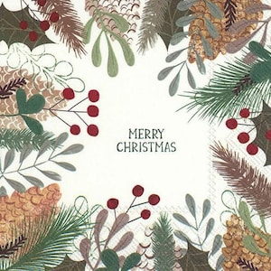 Decoupage Napkins 6.5&quot;- Natural Merry Christmas
