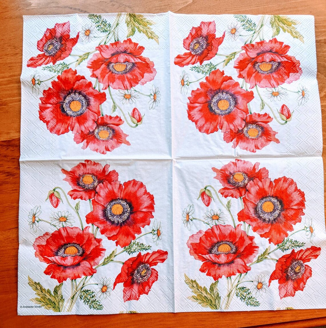 Paper napkins for decoupage Poppy Scene set of 2 Etsy