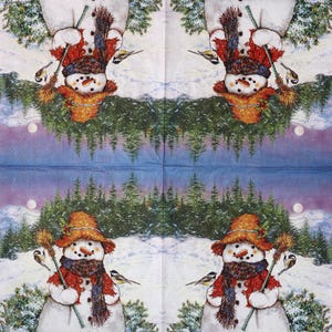 Serviettes de découpage 6,5 po. - Bonhommes de neige et oiseaux