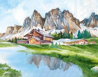 Decoupage Servietten 16,5 cm (2 Stück)- Bergtal